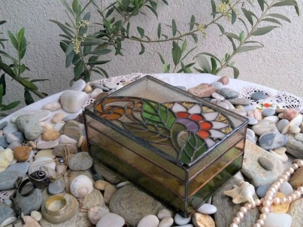 Egzotic Flower Stained Glass Jewelry Box-A-10